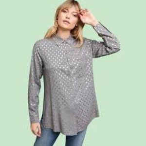 Anthropologie Gray Polka Dot Button Down Shirt